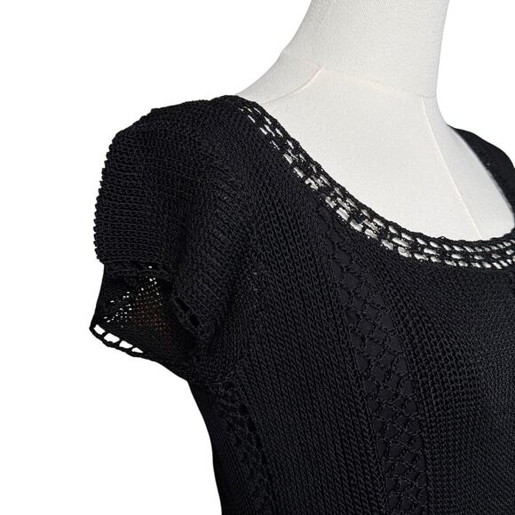 Krochetta by papillon Vintage 90s Black Crocheted Maxi Dress Size M Lined - Picture 9 of 11